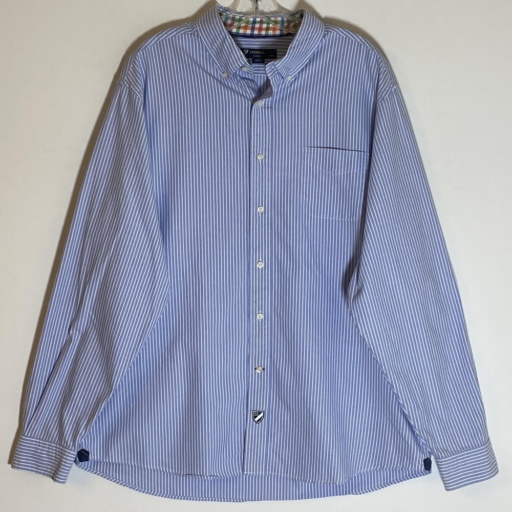 Cremieux Shirt Mens XL Blue White Stripe Button Down Elbow Patch Plaid Flip Cuff